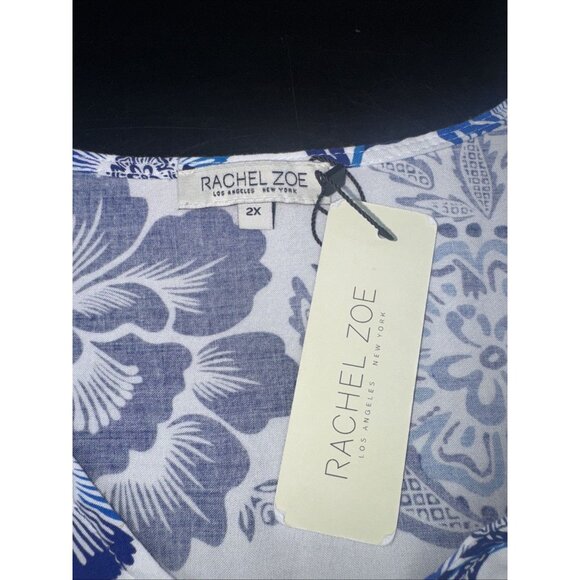 Rachel Zoe Women’s Blue Floral Flutter Sleeve V Neck Blouse Top Size 2X NEW - Picture 5 of 9